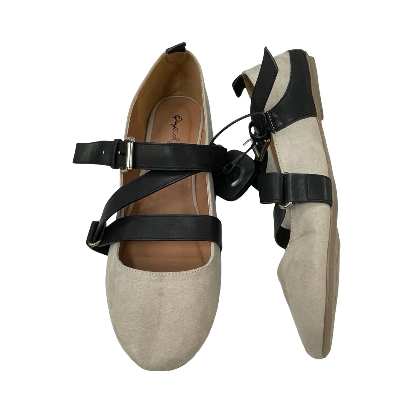 Shoes Flats By Qupid In Black & Cream, Size:9