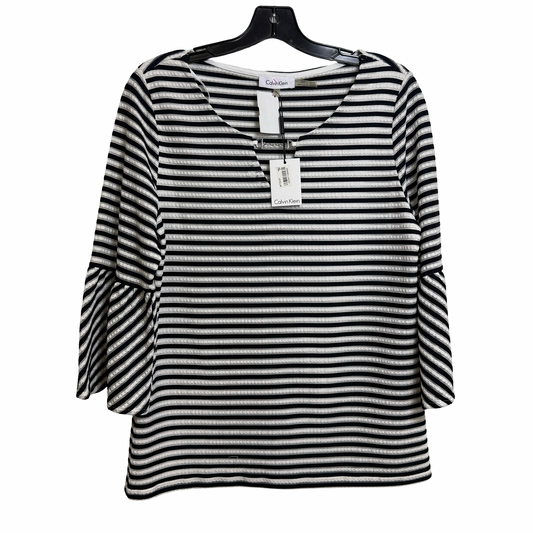 Top Long Sleeve By Calvin Klein In Black & White, Size: S