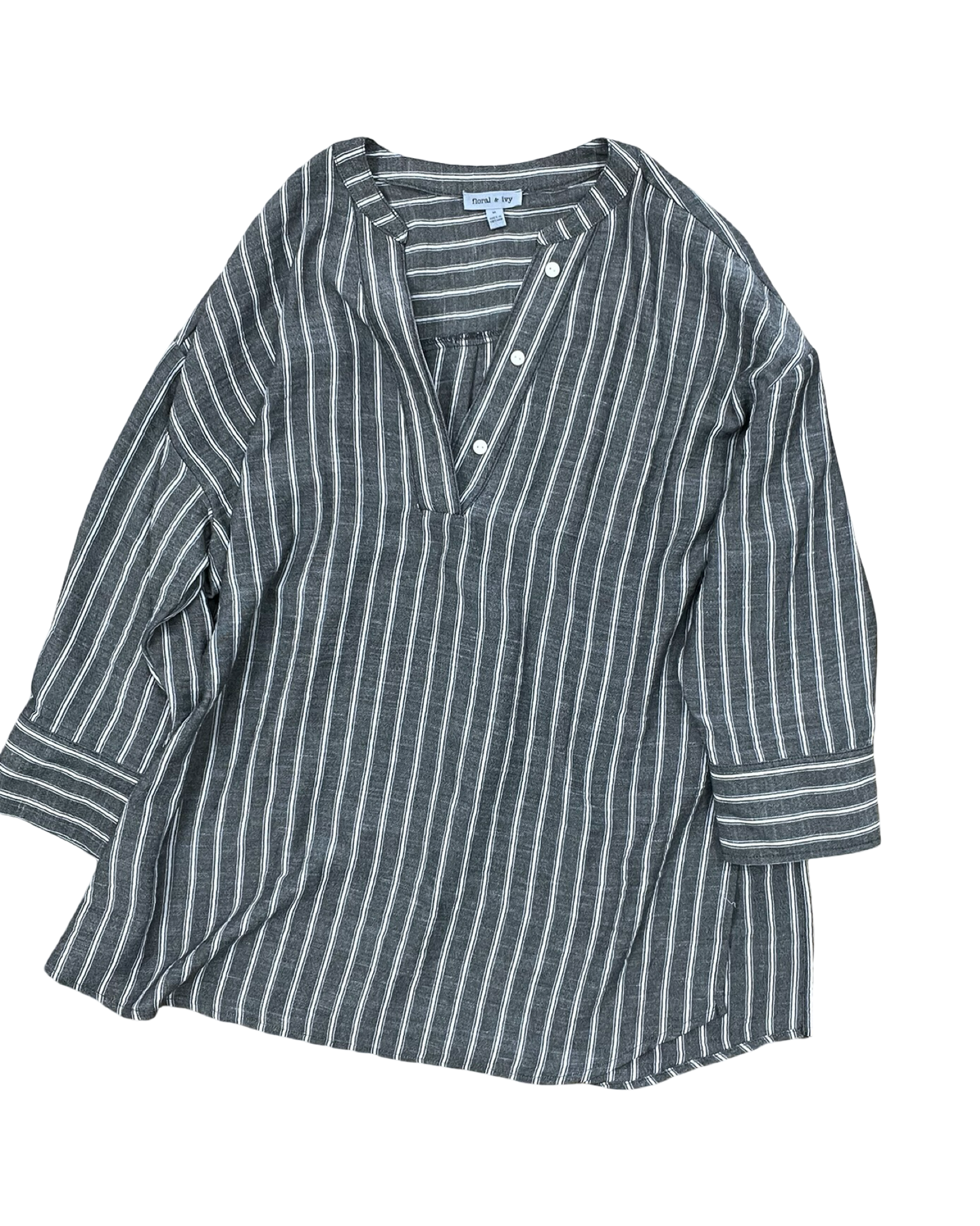 Top 3/4 Sleeve By Clothes Mentor In Grey & White, Size:M
