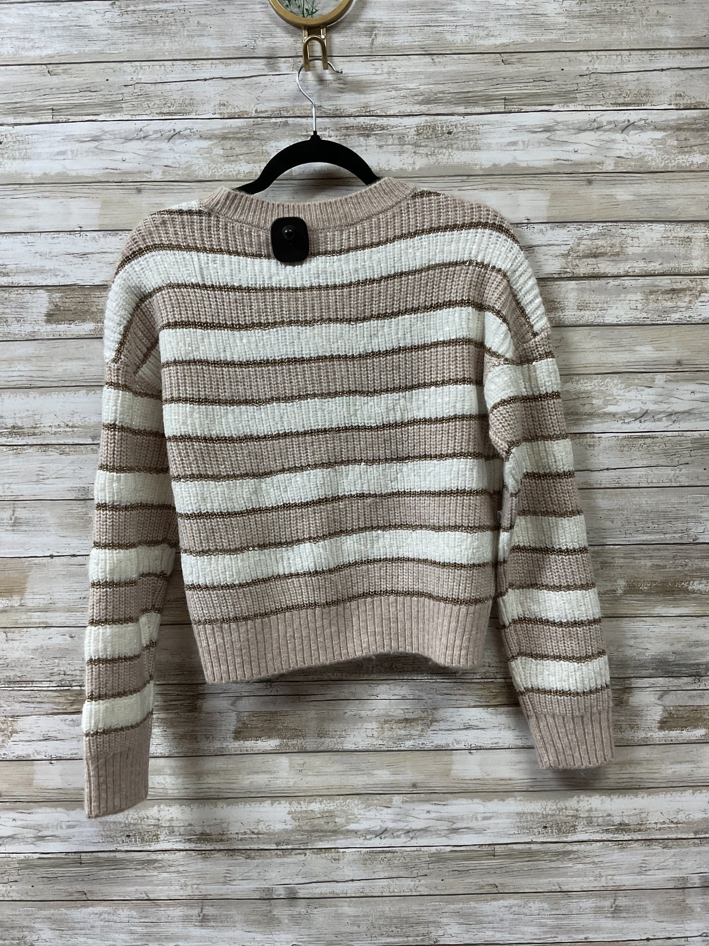 Sweater Cardigan By Design History In Tan & White, Size:Xs