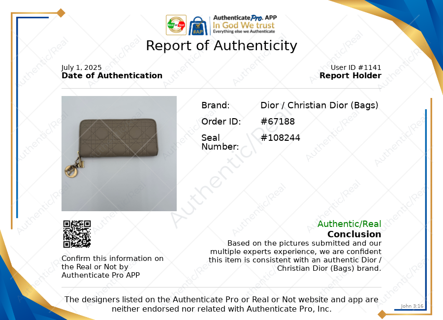 Wallet Luxury Designer By Dior In Taupe, Size:Large