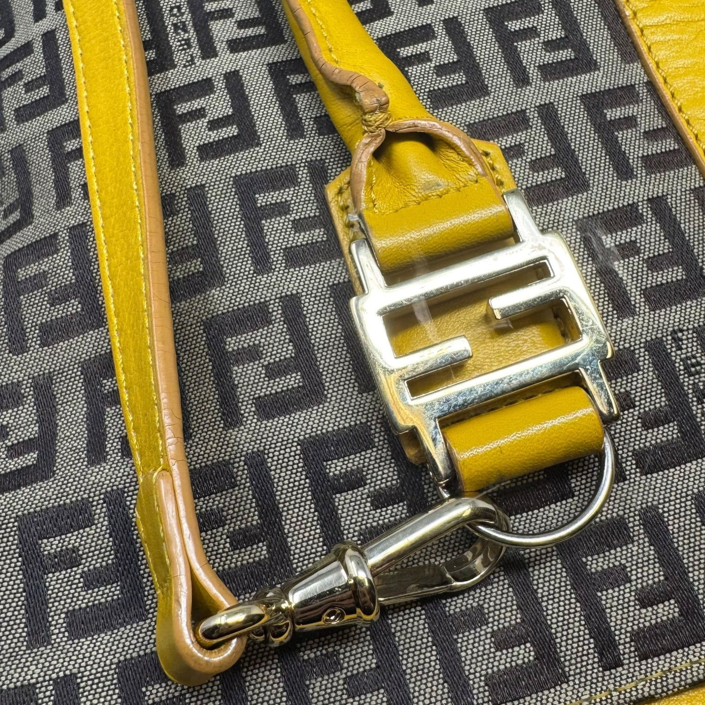 Zucchino Leather Trim Canvas Handbag Luxury Designer By Fendi, Size: Medium