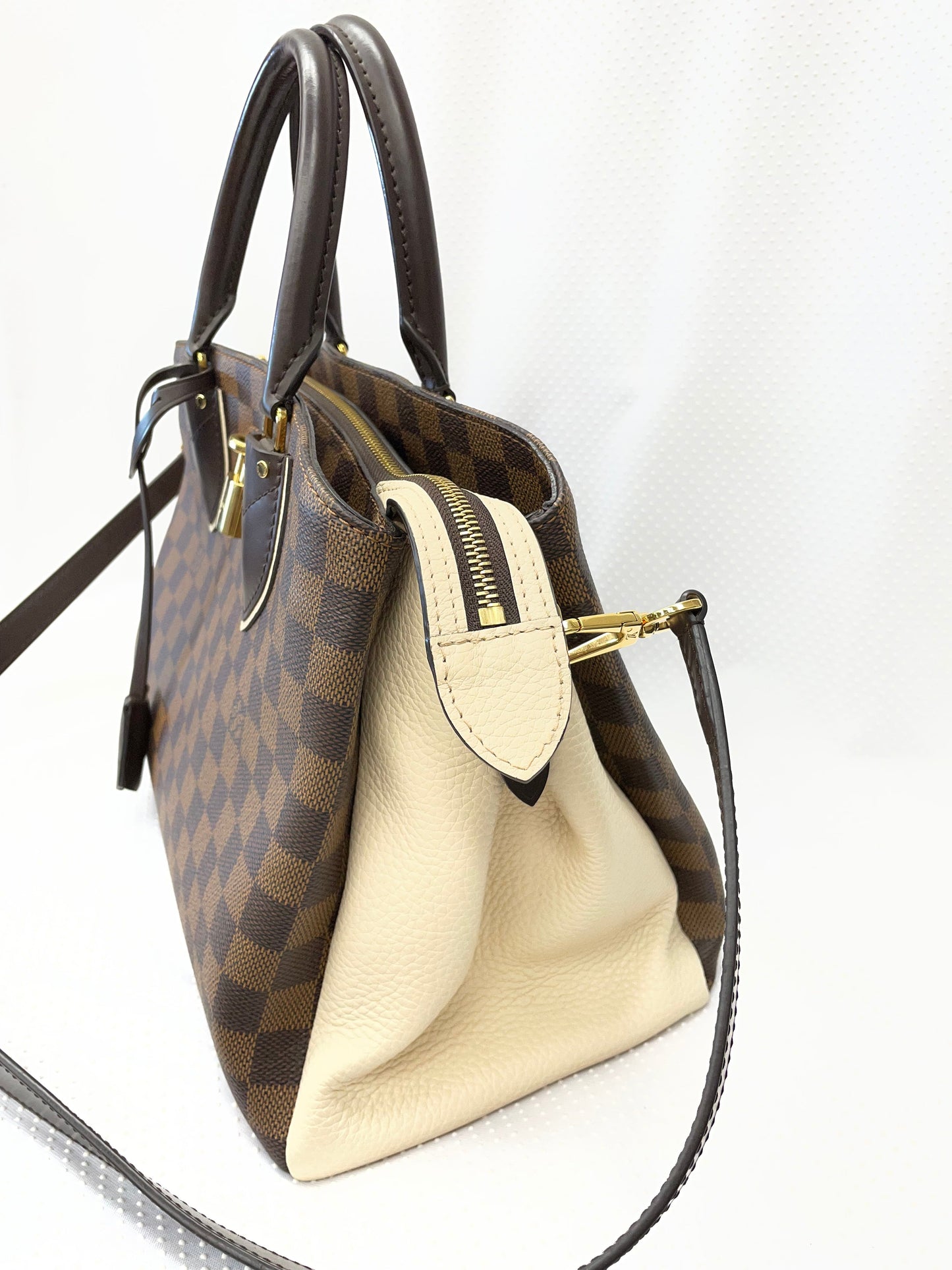 Handbag Luxury Designer By Louis Vuitton In Brown & Cream, Size:Medium