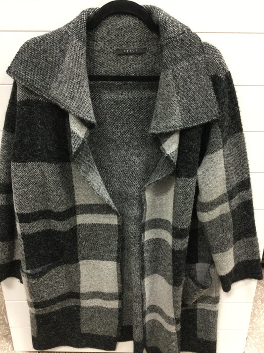 Sweater Cardigan By Cyrus In Black & Grey, Size:1X