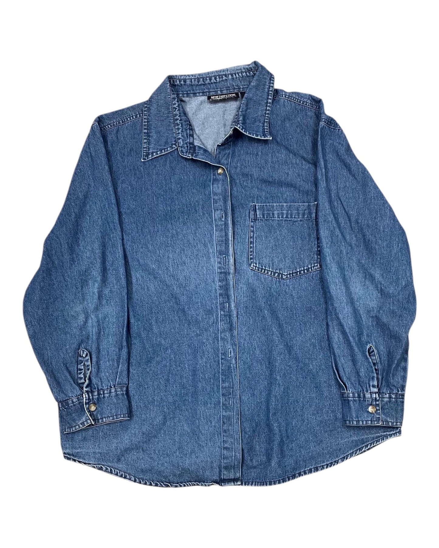 Blouse Ls By New Directions In Blue Denim, Size:2X
