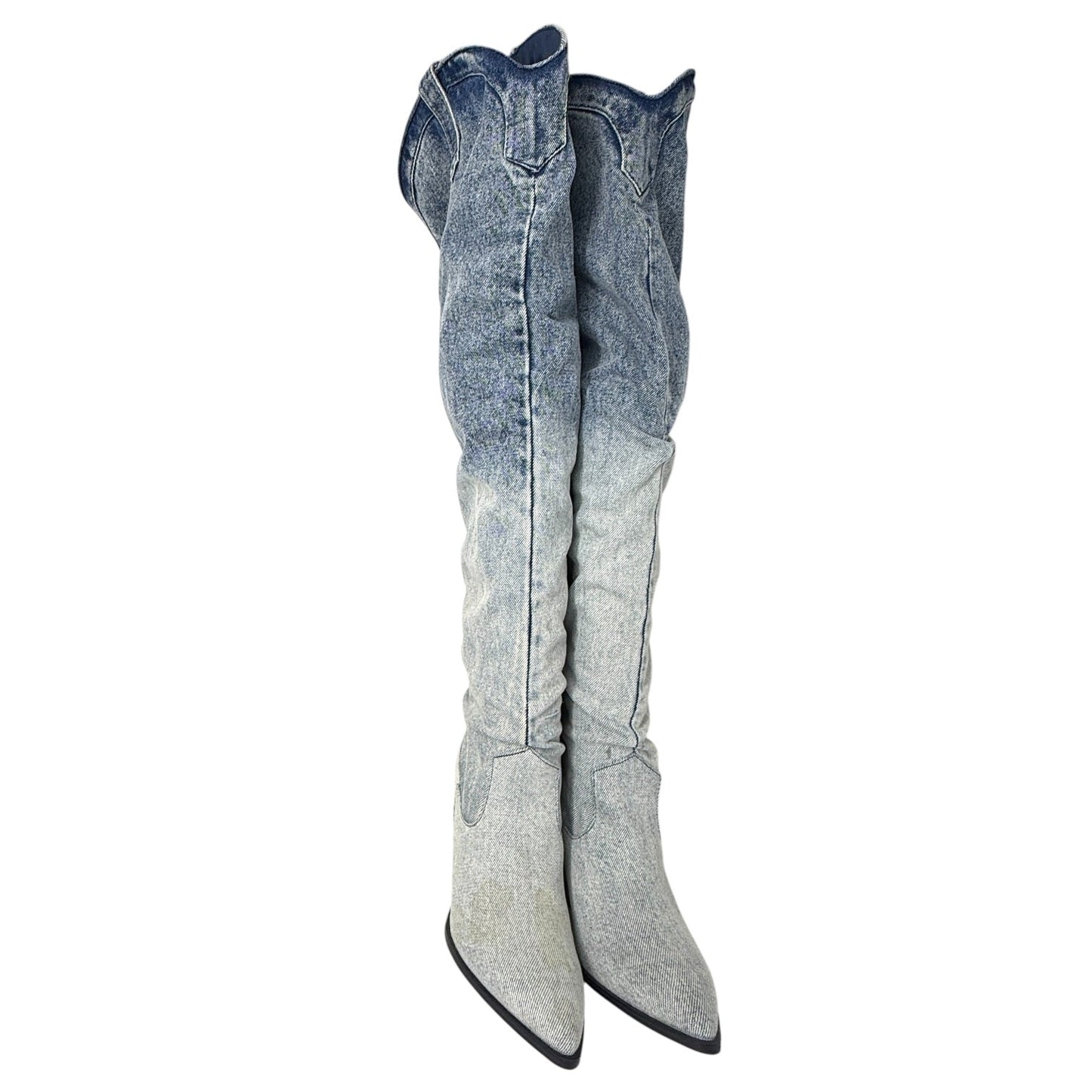 Landy Denim OTK Boots By Steve Madden In Blue Denim, Size: 8