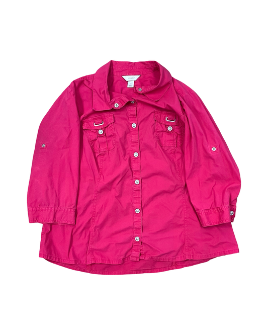 Blouse 3/4 Sleeve By Cj Banks In Pink, Size:2X