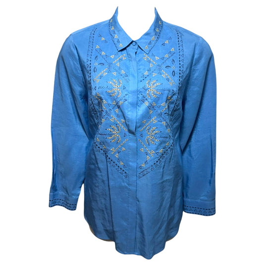 Genevieve Embroidered Linen Shirt By Kobi Halperin In Blue, Size: XL