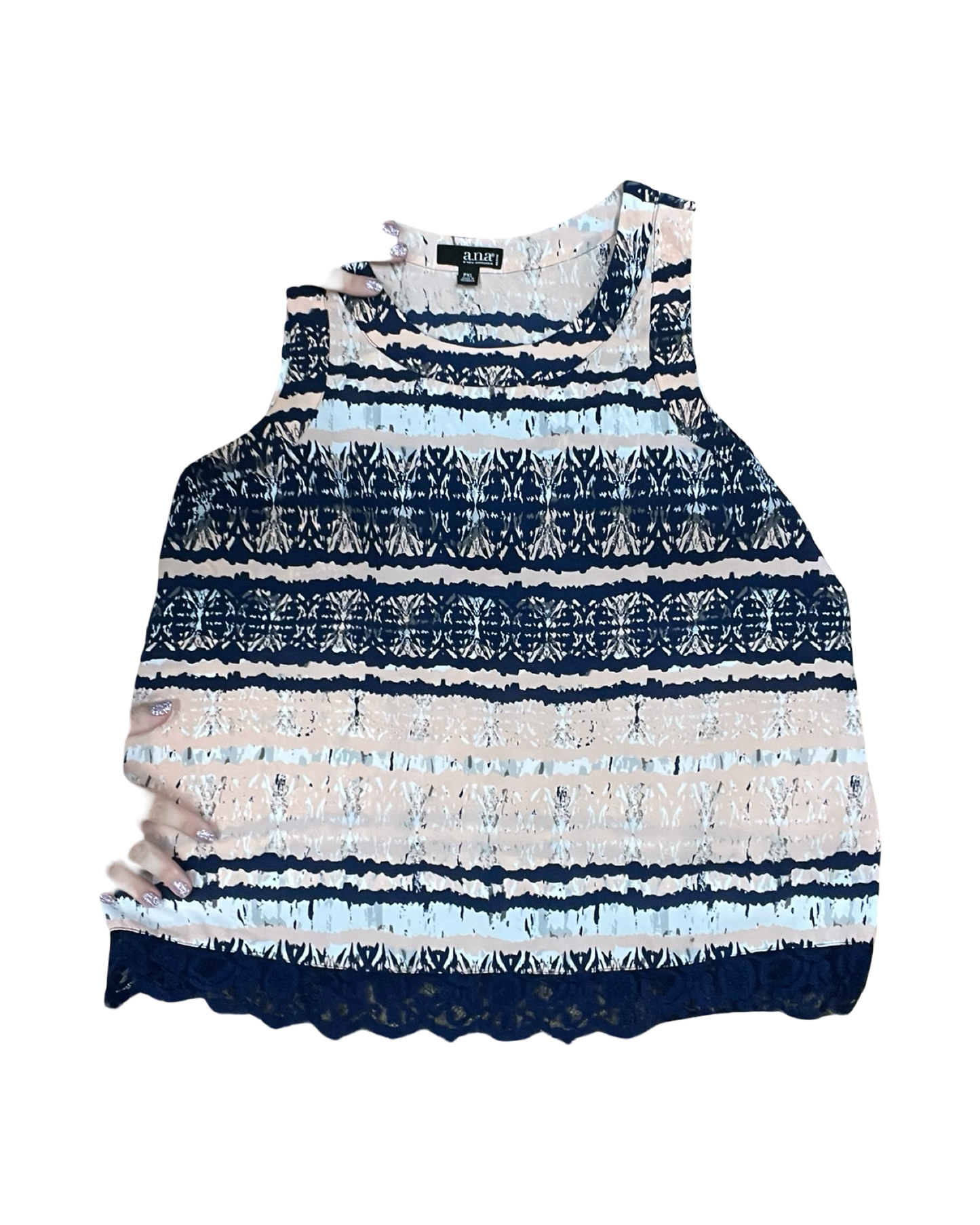 Top Sleeveless By Ana In Blue & Cream, Size:Xlp
