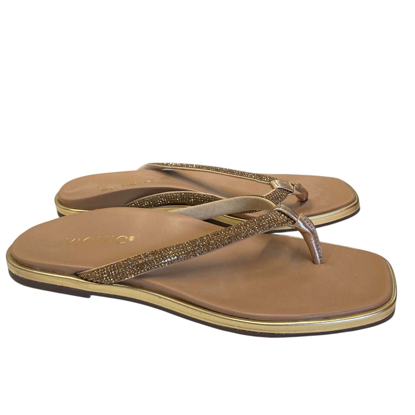Sandals Flip Flops By Vionic In Gold, Size:8