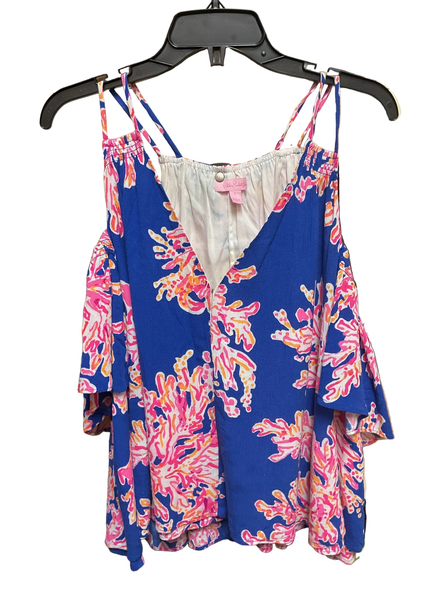 Top Ss Designer By Lilly Pulitzer In Blue & Pink, Size:L