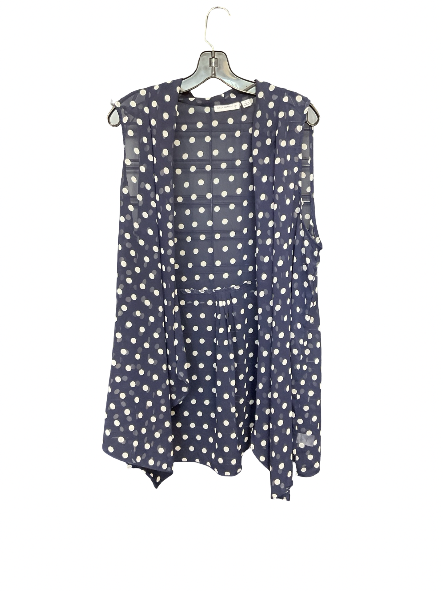 Cardigan By Susan Graver In Blue & White, Size:Xl