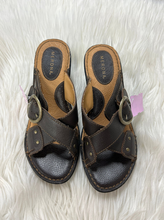 Sandals Heels Block By Merona In Brown, Size:9