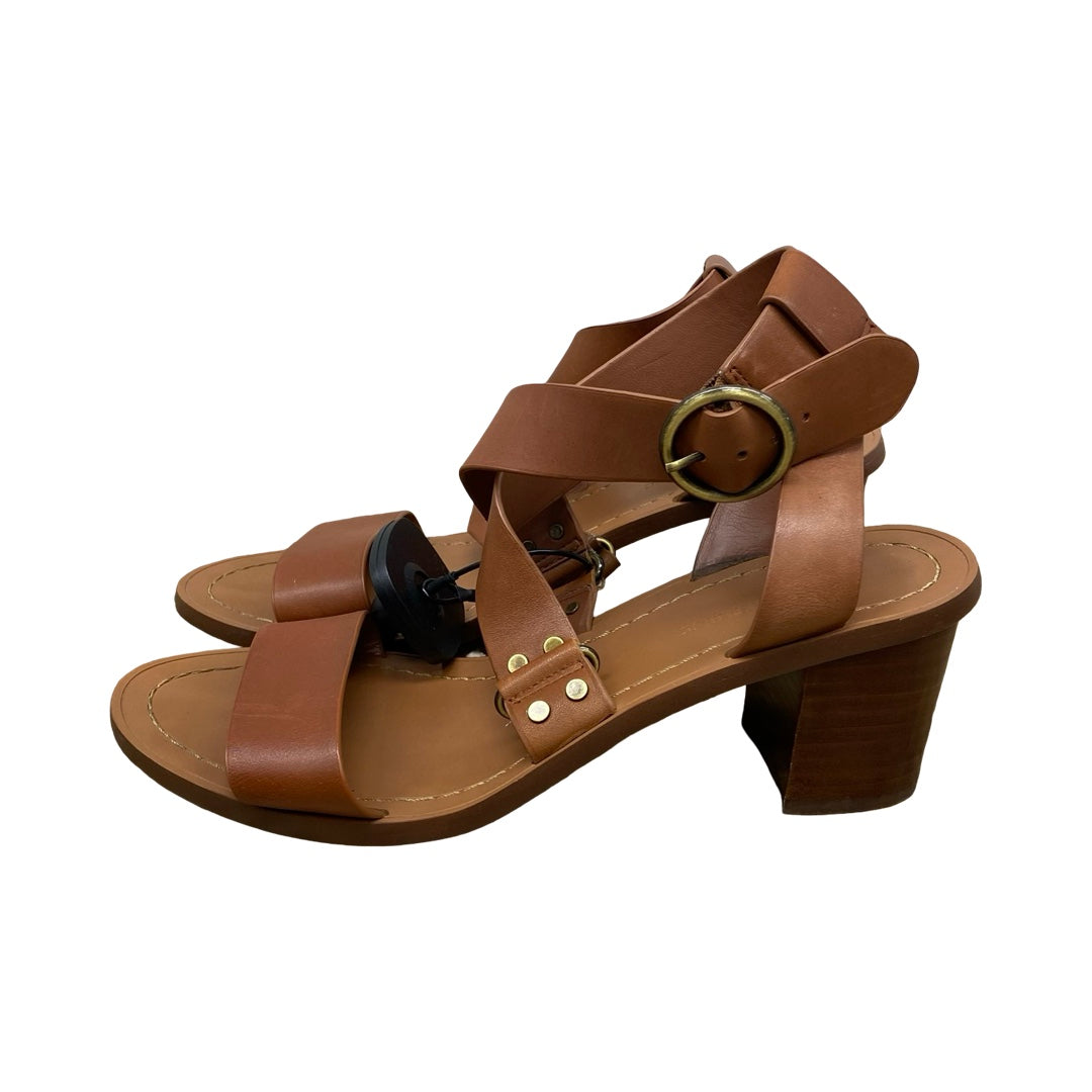 Sandals Heels Block By Banana Republic In Brown, Size:7.5