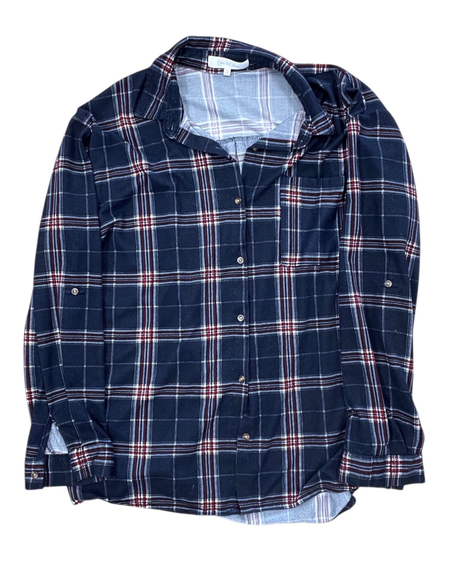 Blouse Ls By Eden & Olivia In Blue & Red, Size:L