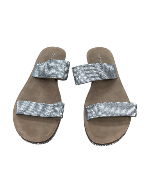 Sandals Flats By Top Moda In Silver, Size:10