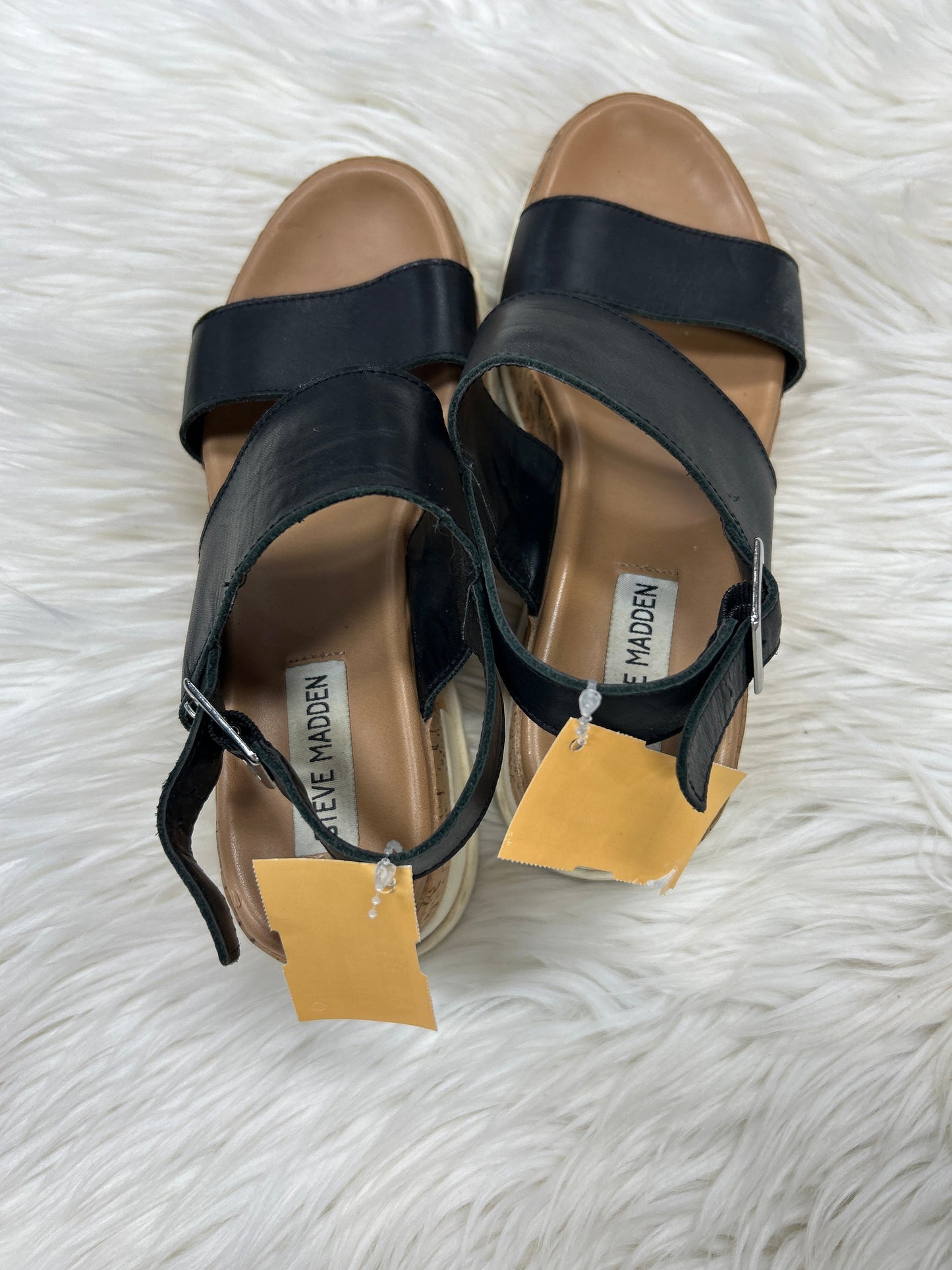 Sandals Heels Wedge By Steve Madden In Black, Size:5.5