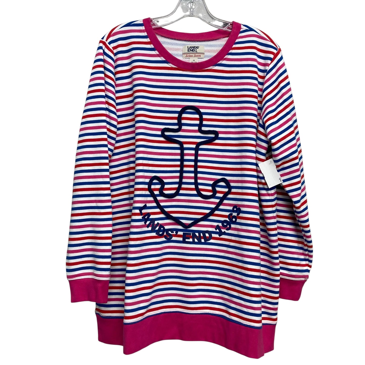 Top Ls By Lands End In Striped Pattern, Size:1X