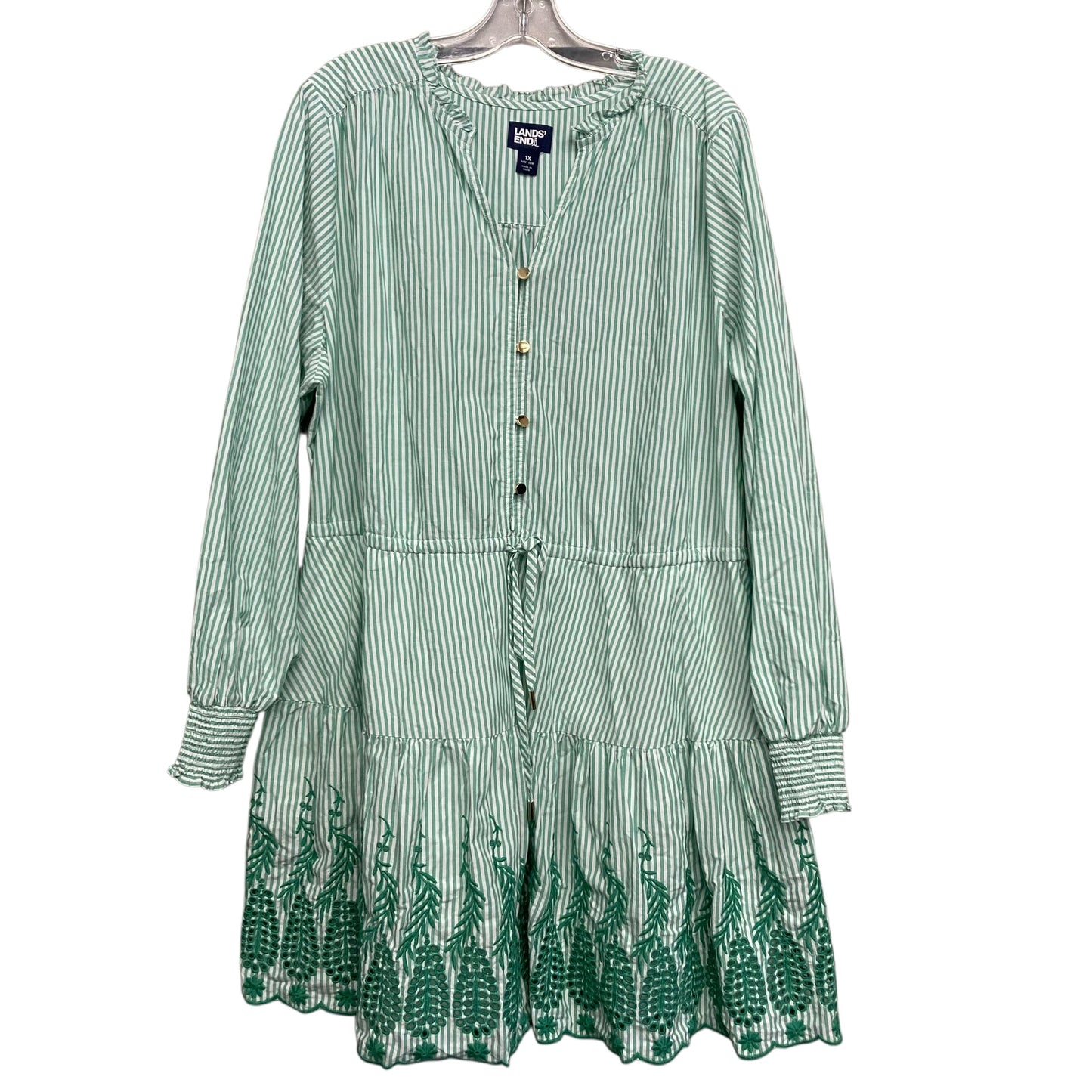 Dress Casual Short By Lands End In Green & White, Size:1X