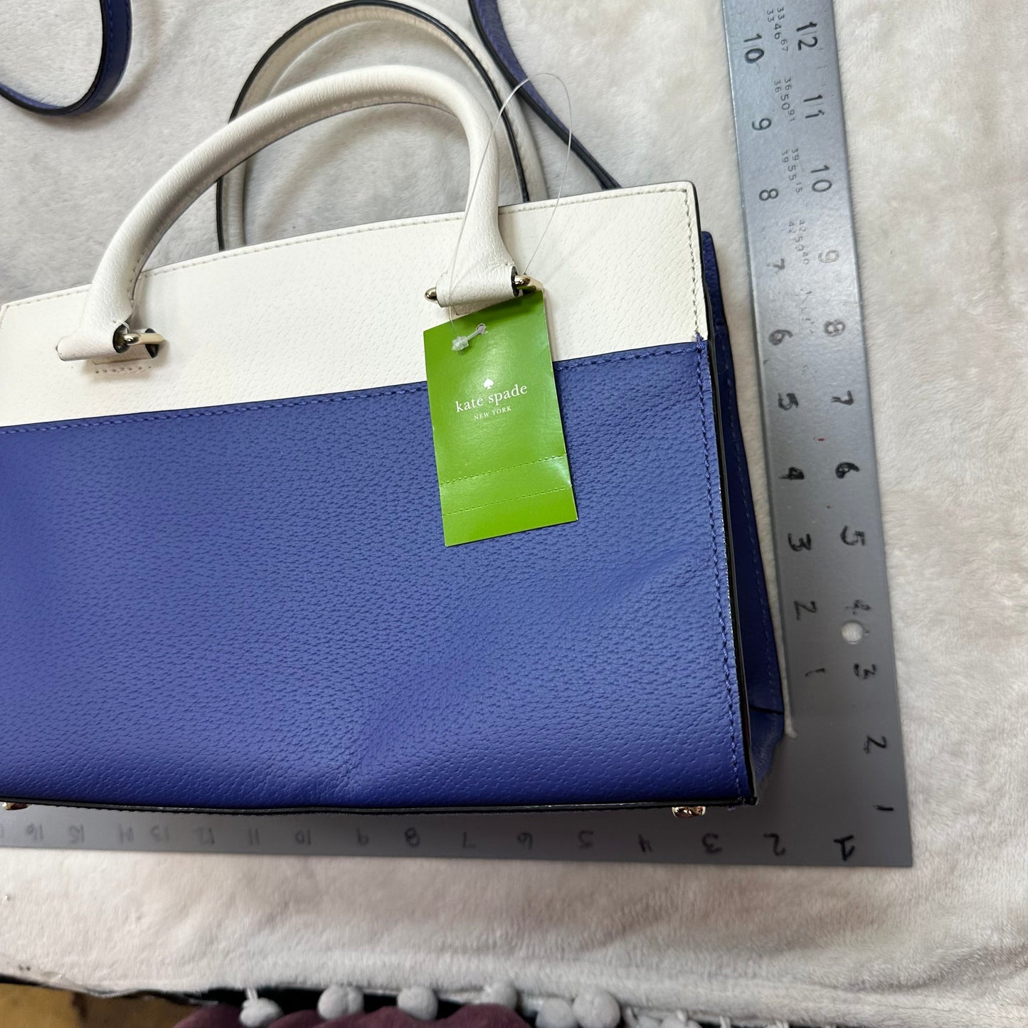 Grove Street Small Caley leather satchel in blue and white Handbag Designer By Kate Spade, Size: Small