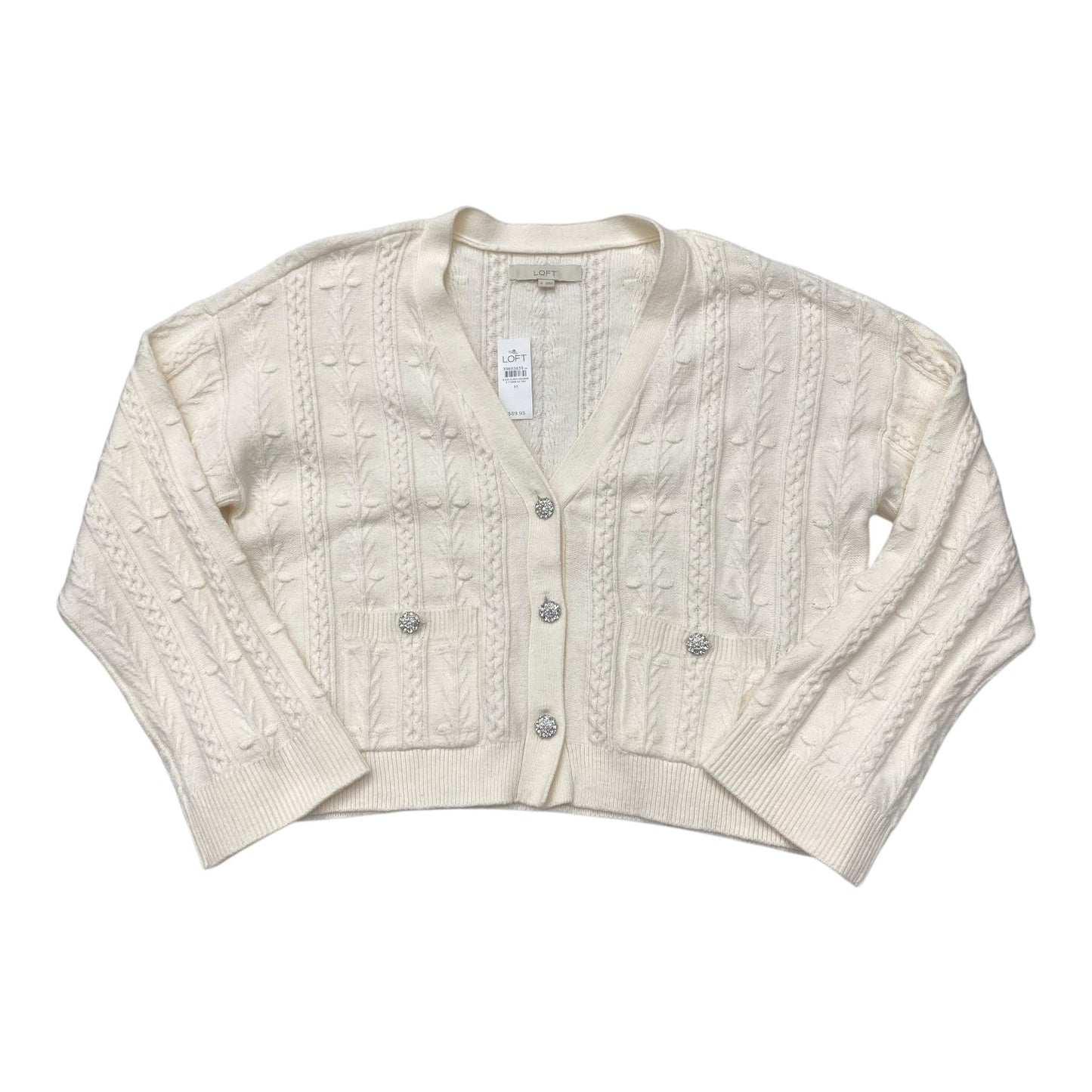 Sweater Cardigan By Loft In Cream, Size:M