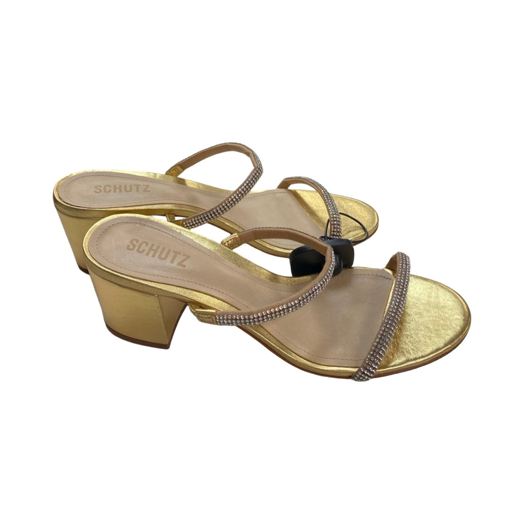 Shoes Heels Block By Schutz In Gold & Green, Size:9.5