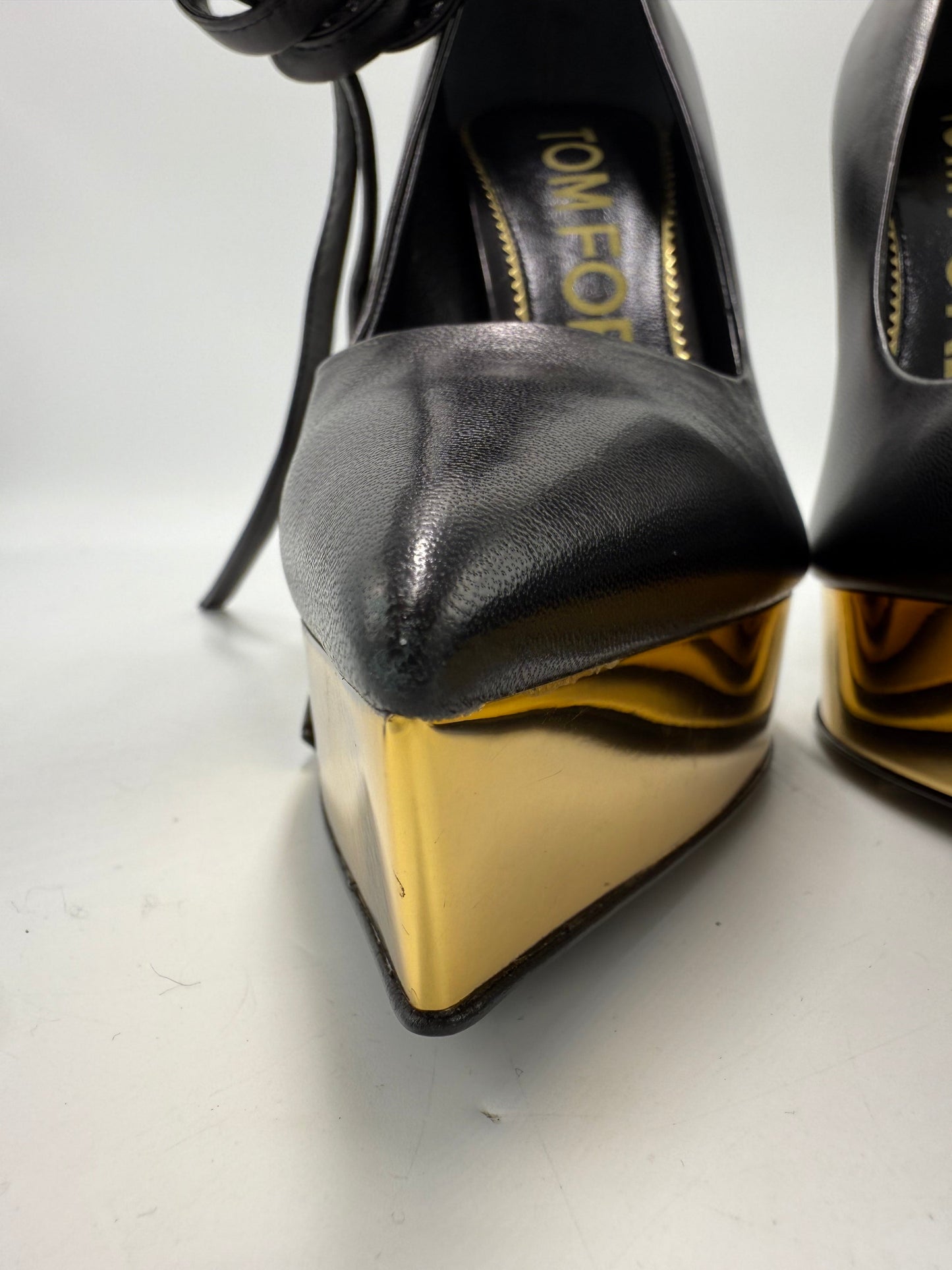 Tom Ford Lux Nappa Tie Luxury Designer Heels, Size: 7.5