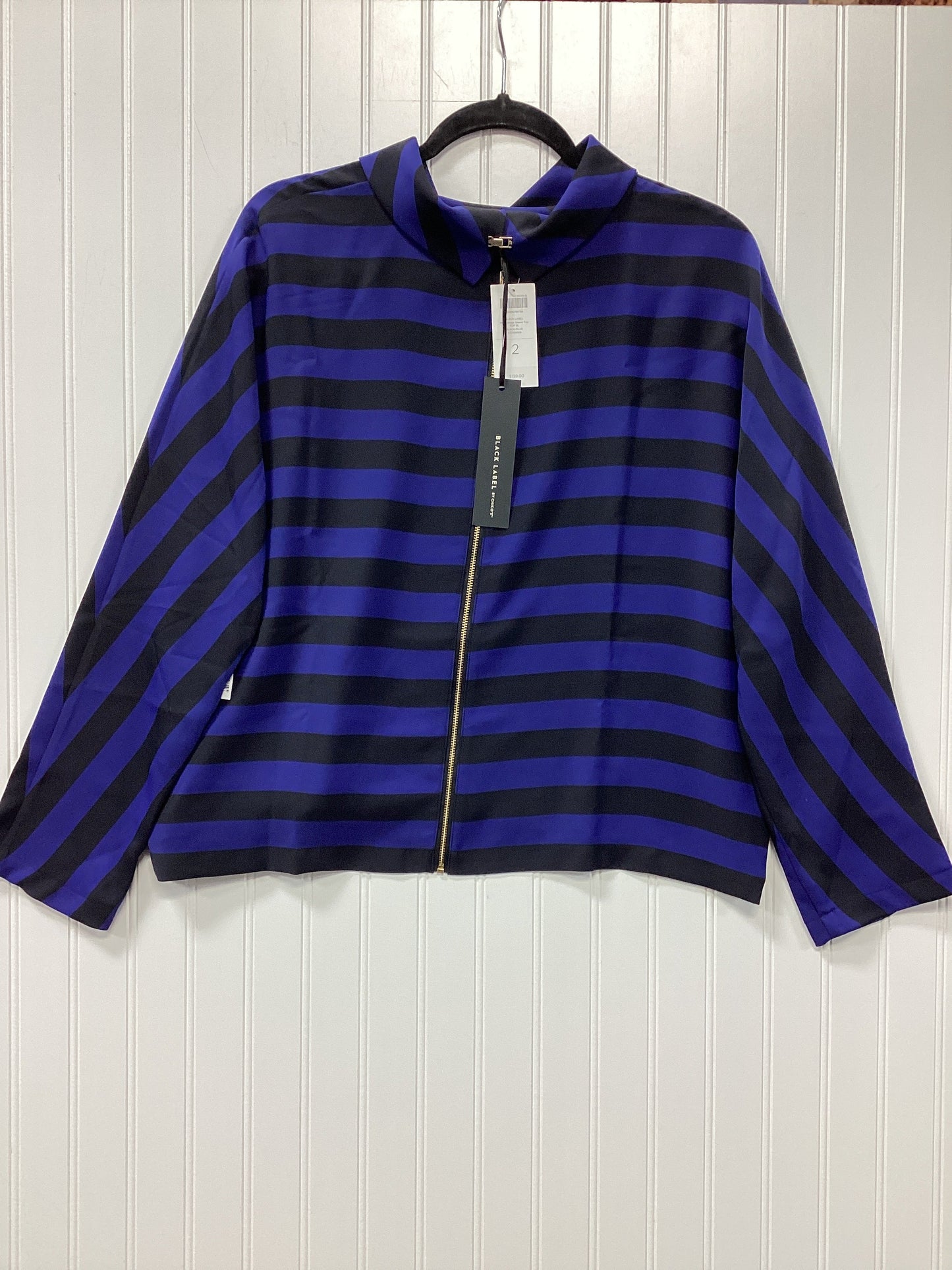 Blouse Ls By Chicos In Black & Blue, Size:M