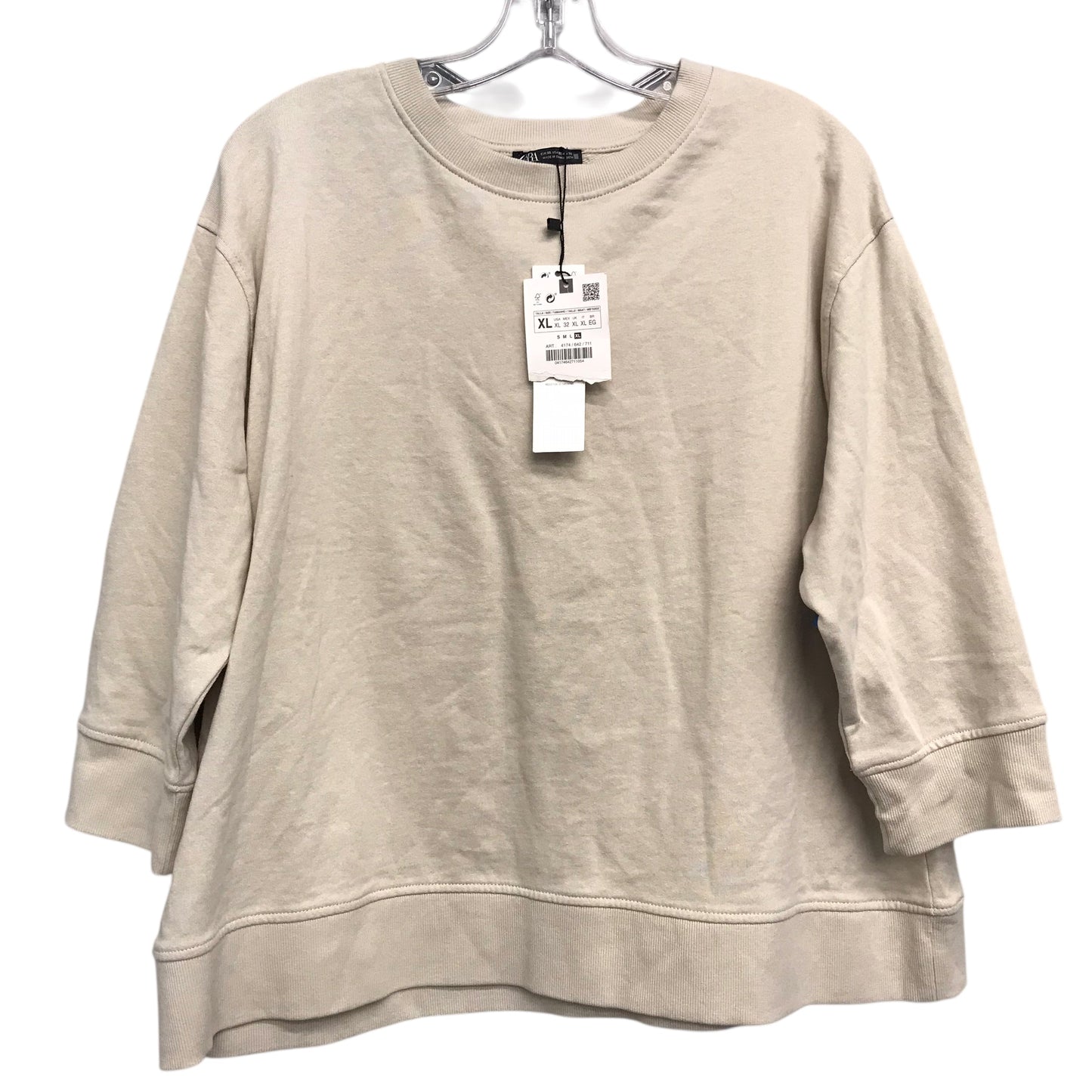 Top 3/4 Sleeve By Zara In Beige, Size:Xl