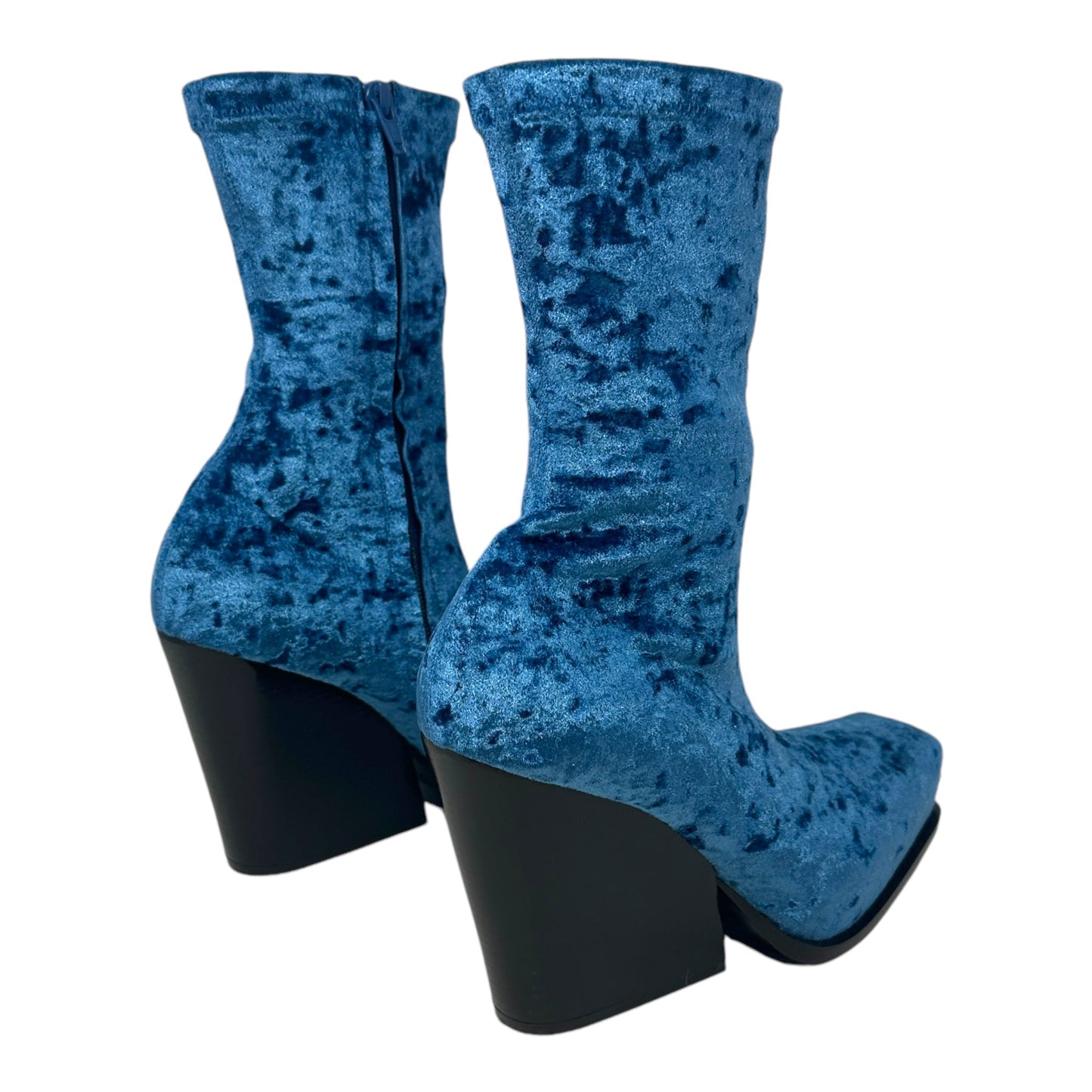 Cowboy Crushed Velvet Ankle Boots Luxury Designer In  By Stella Mccartney In Blue Lagoon, Size: US-8.5/EU-39