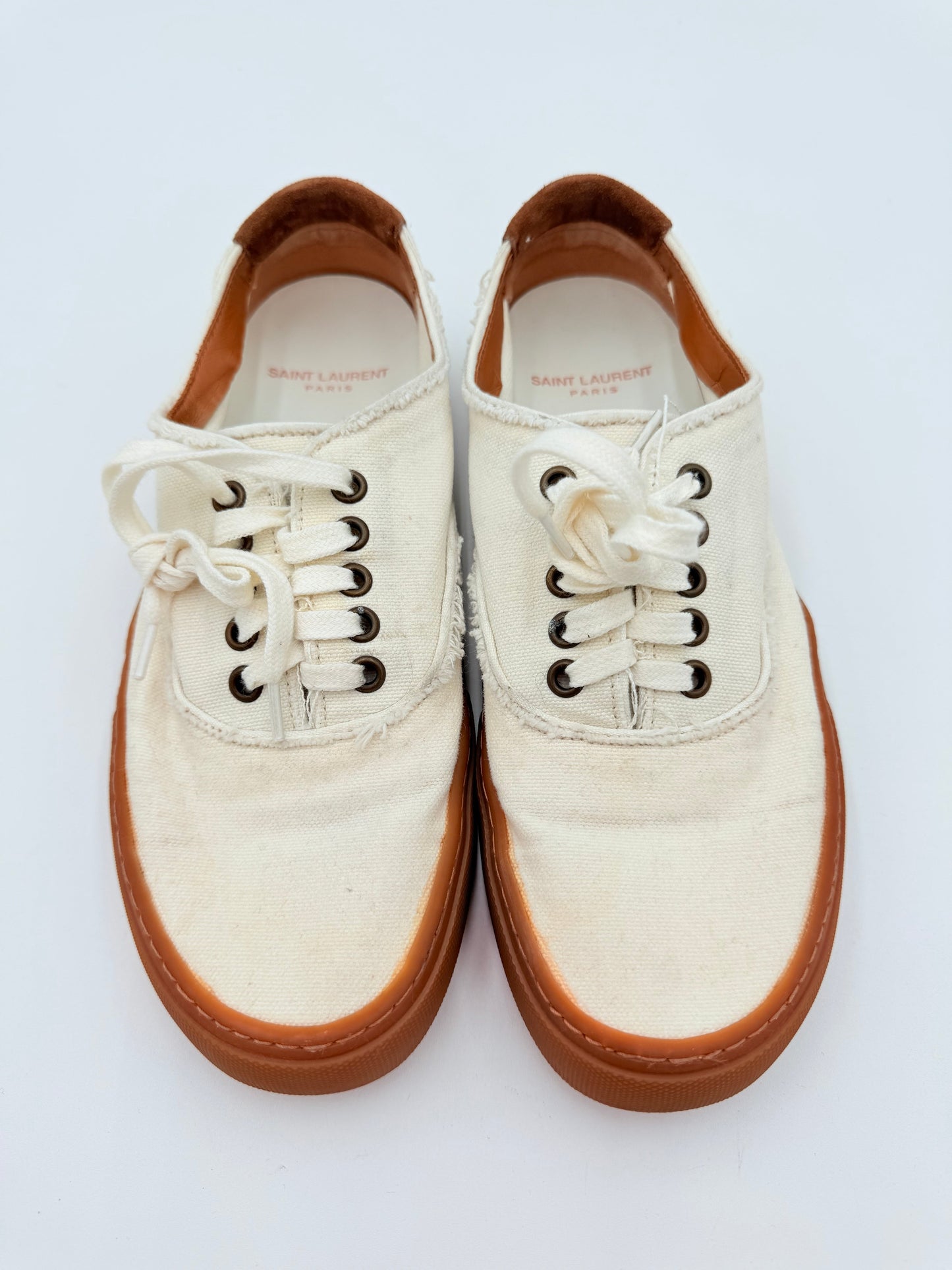 Shoes Luxury Designer By Yves Saint Laurent In Cream, Size:8.5