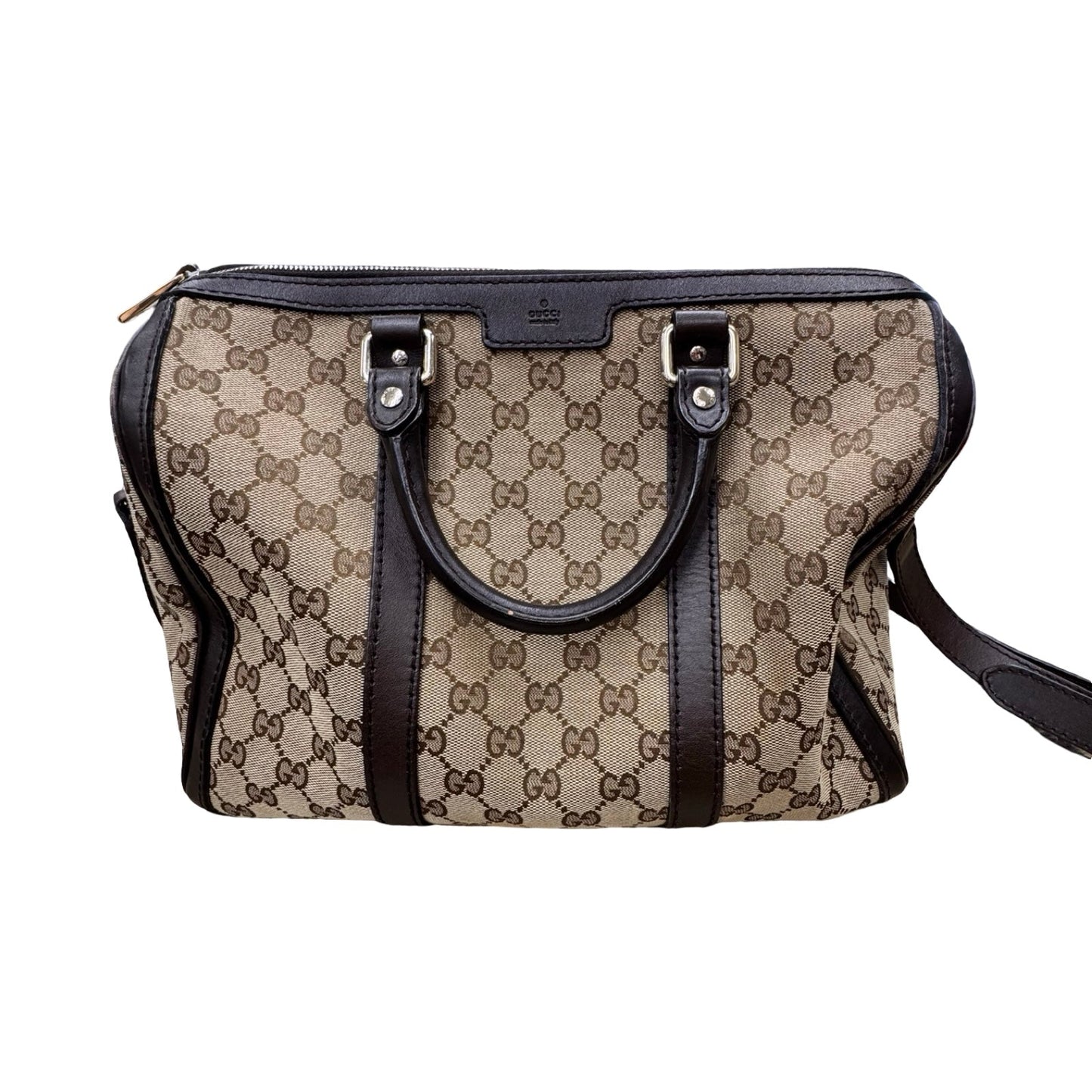 Boston Handbag Luxury Designer By Gucci In Brown, Size:Medium (As Is)