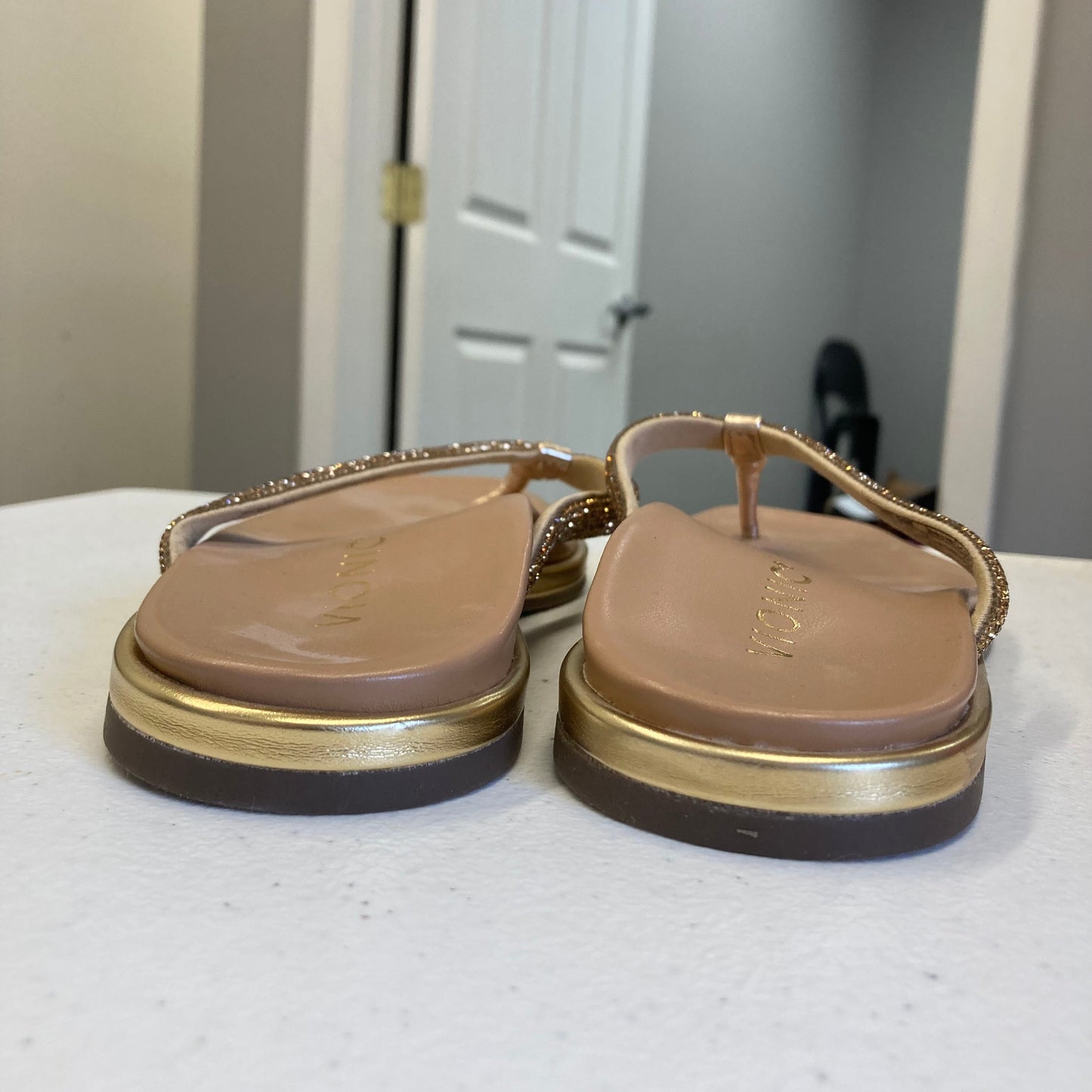 Sandals Flip Flops By Vionic In Gold, Size:8