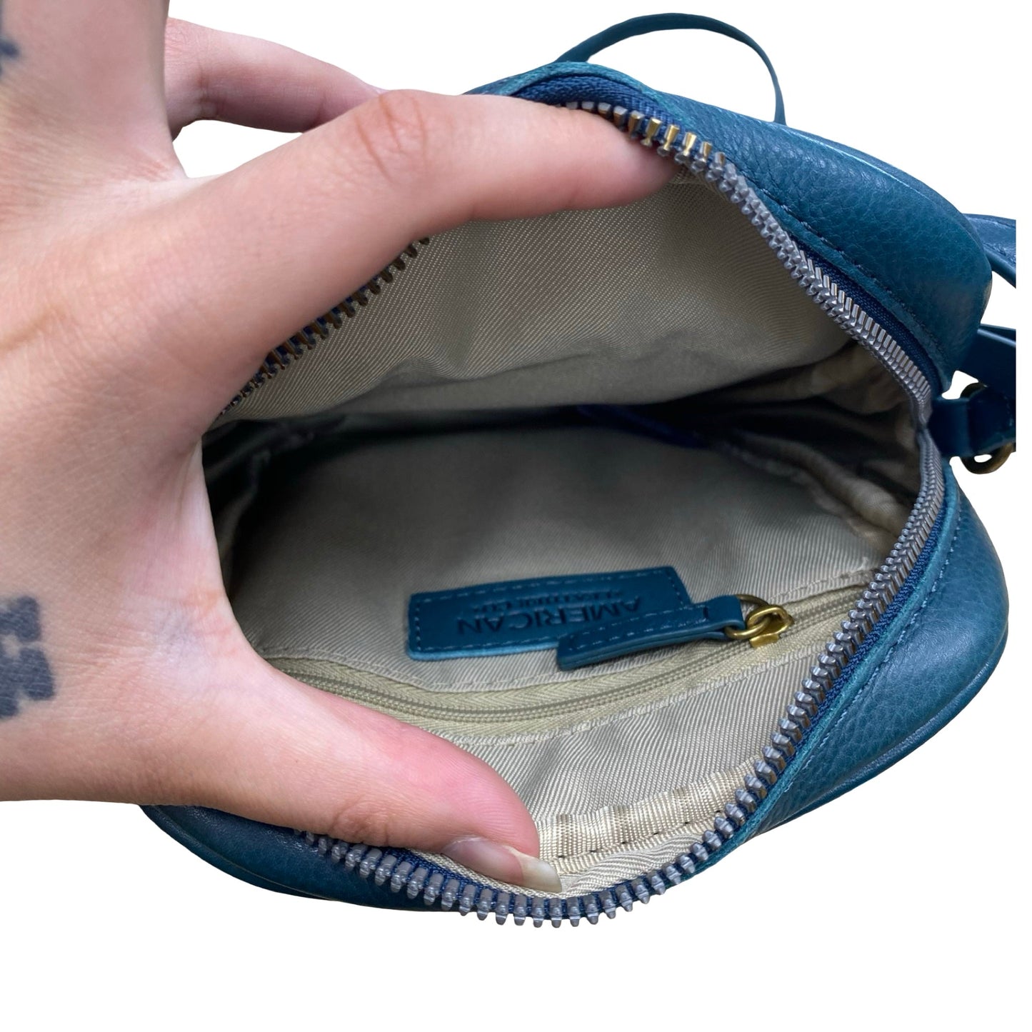 Handbag Leather By Cmc In Teal, Size:Small