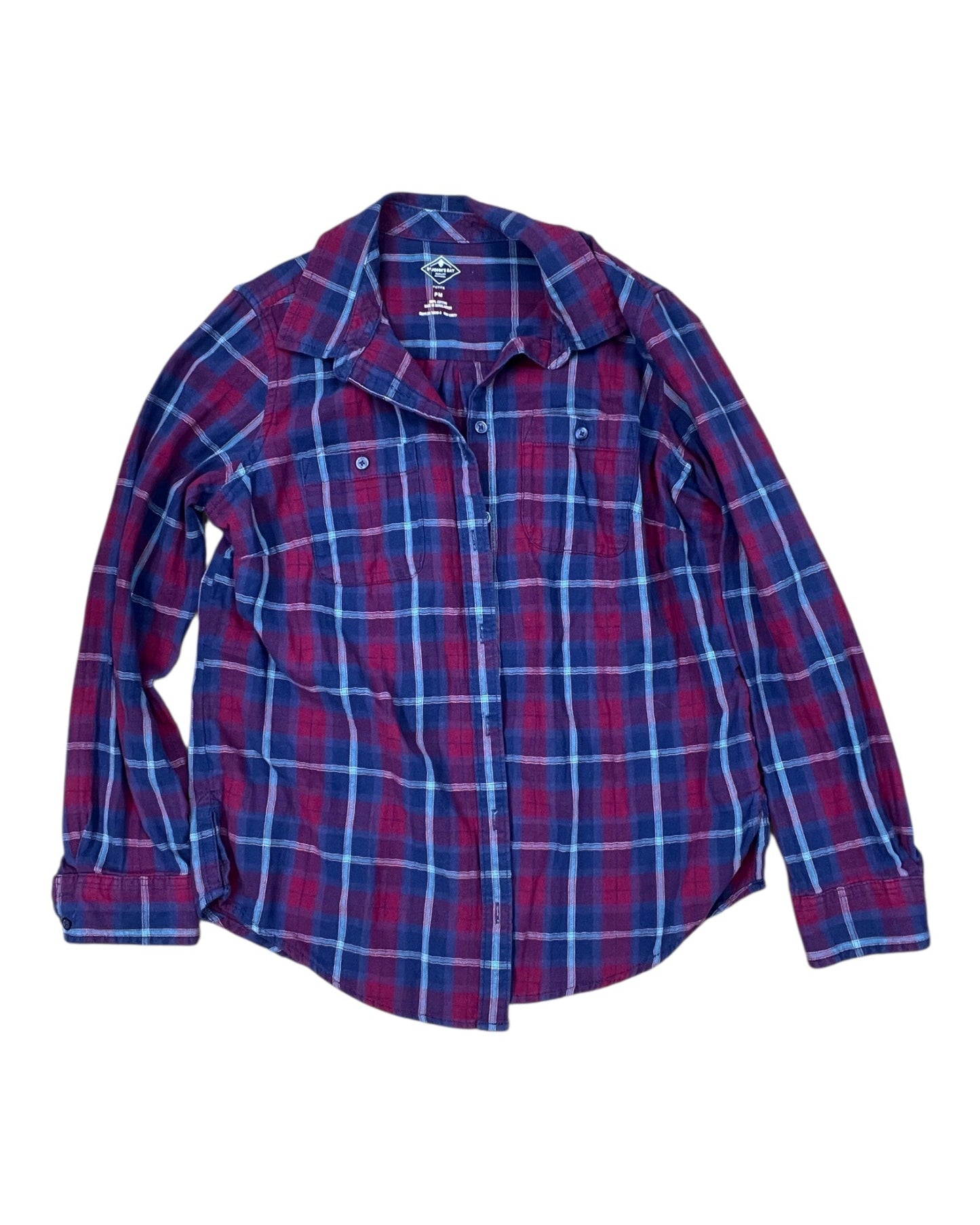 Blouse Ls By St Johns Bay In Blue & Red, Size:Mp