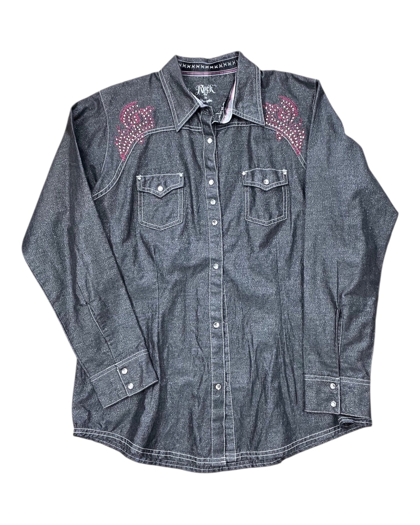 Blouse Ls By Wrangler In Grey, Size:Xl