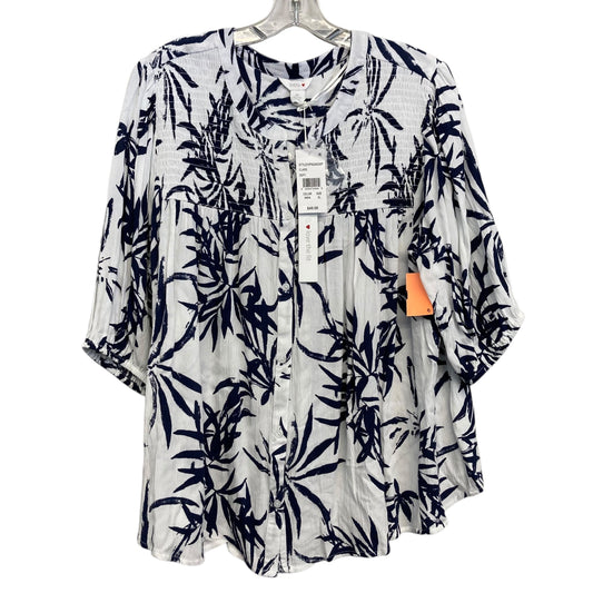 Top 3/4 Sleeve By Intro In Blue & White, Size:Xl