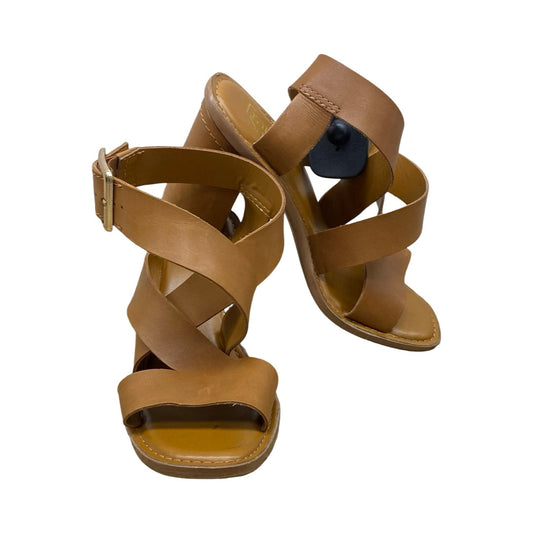 Sandals Heels Block By Franco Sarto In Brown, Size:7.5