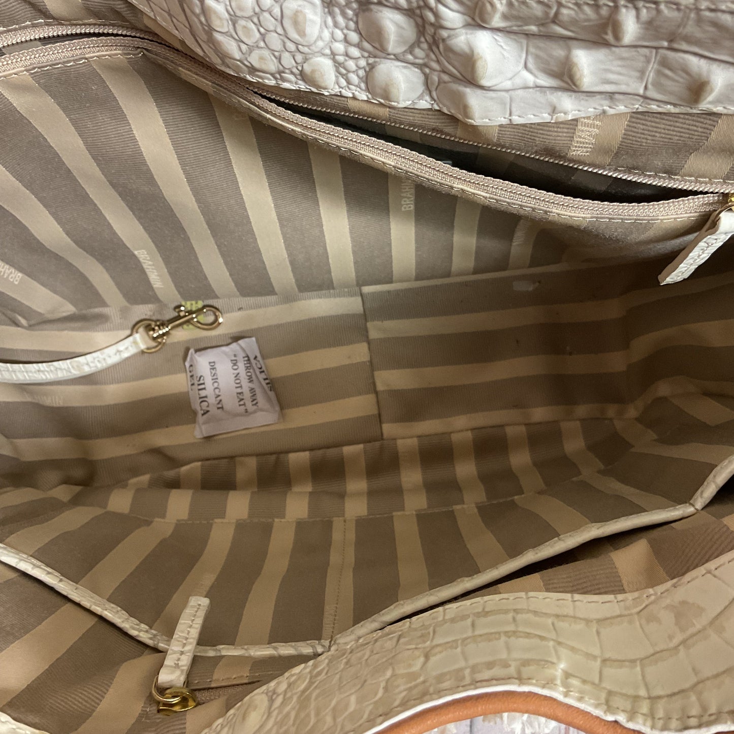 Handbag Designer By Brahmin In Brown & Cream, Size:Medium