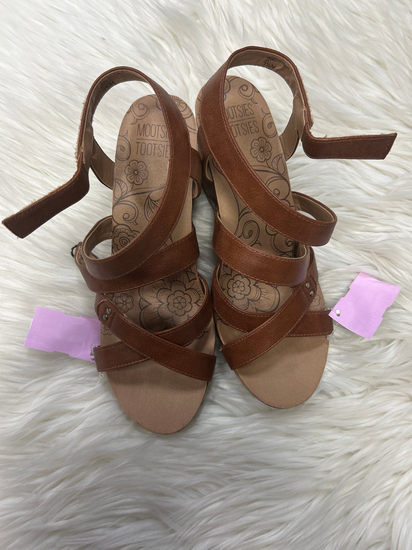 Sandals Heels Wedge By Mootsies Tootsies In Tan, Size:7.5
