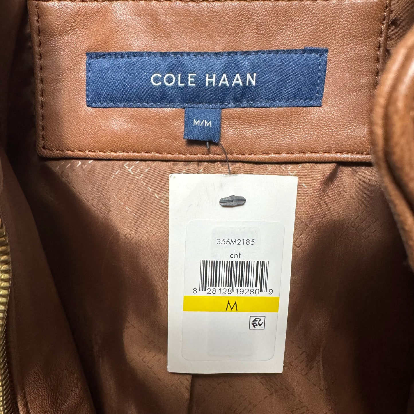 Women's Curved-Seam Leather Jacket By Cole-haan In Brown, Size: M