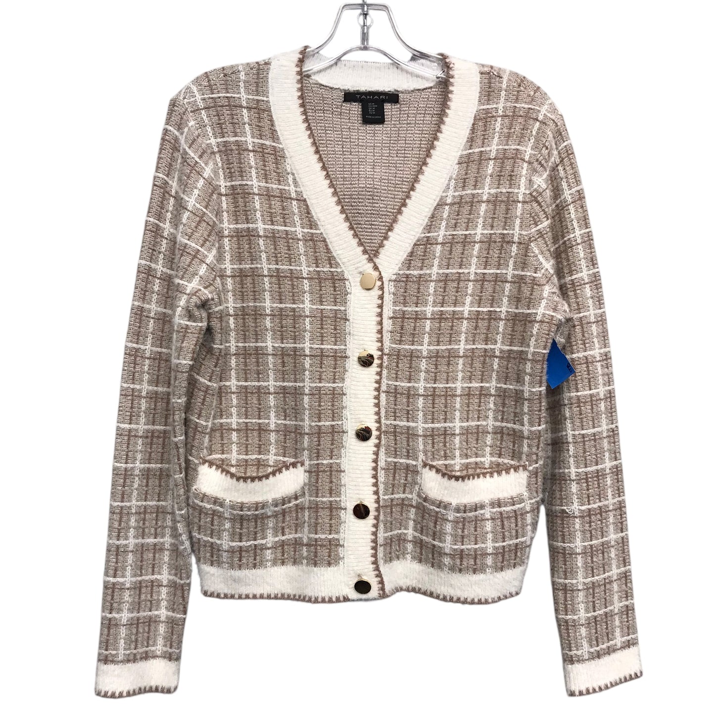Cardigan By Tahari In Brown & Cream, Size:M