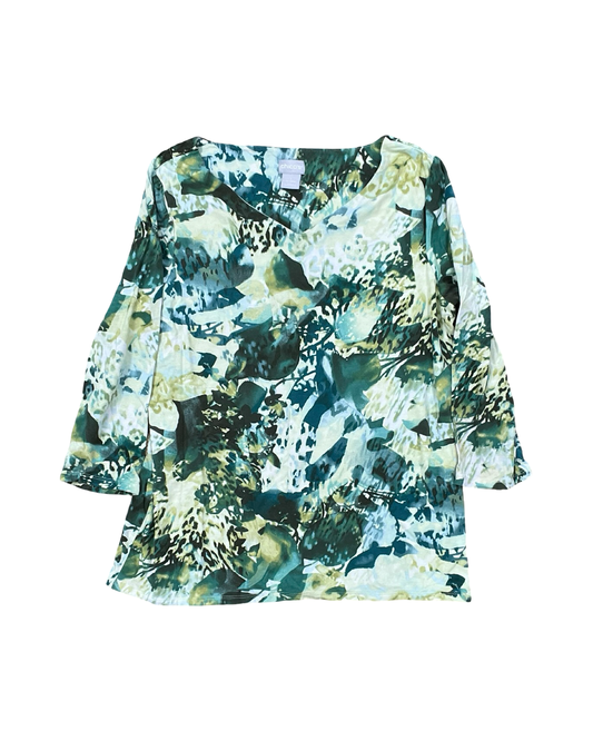 Top 3/4 Sleeve By Chicos In Green, Size:M