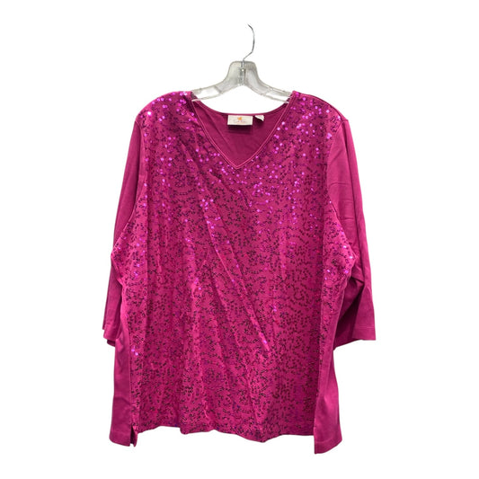 Top 3/4 Sleeve Basic By Quaker Factory In Pink, Size:2X
