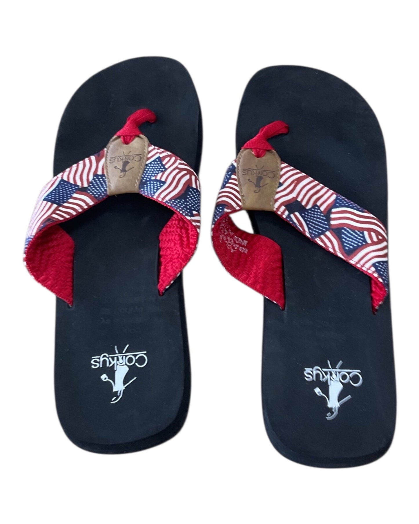 Sandals Flip Flops By Corkys In Blue Red & White, Size:8