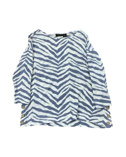 Top 3/4 Sleeve By Tahari In Blue & White, Size:M