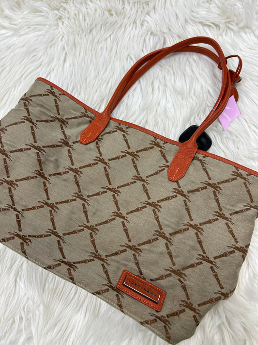 Handbag Designer By Longchamp In Taupe, Size:Medium