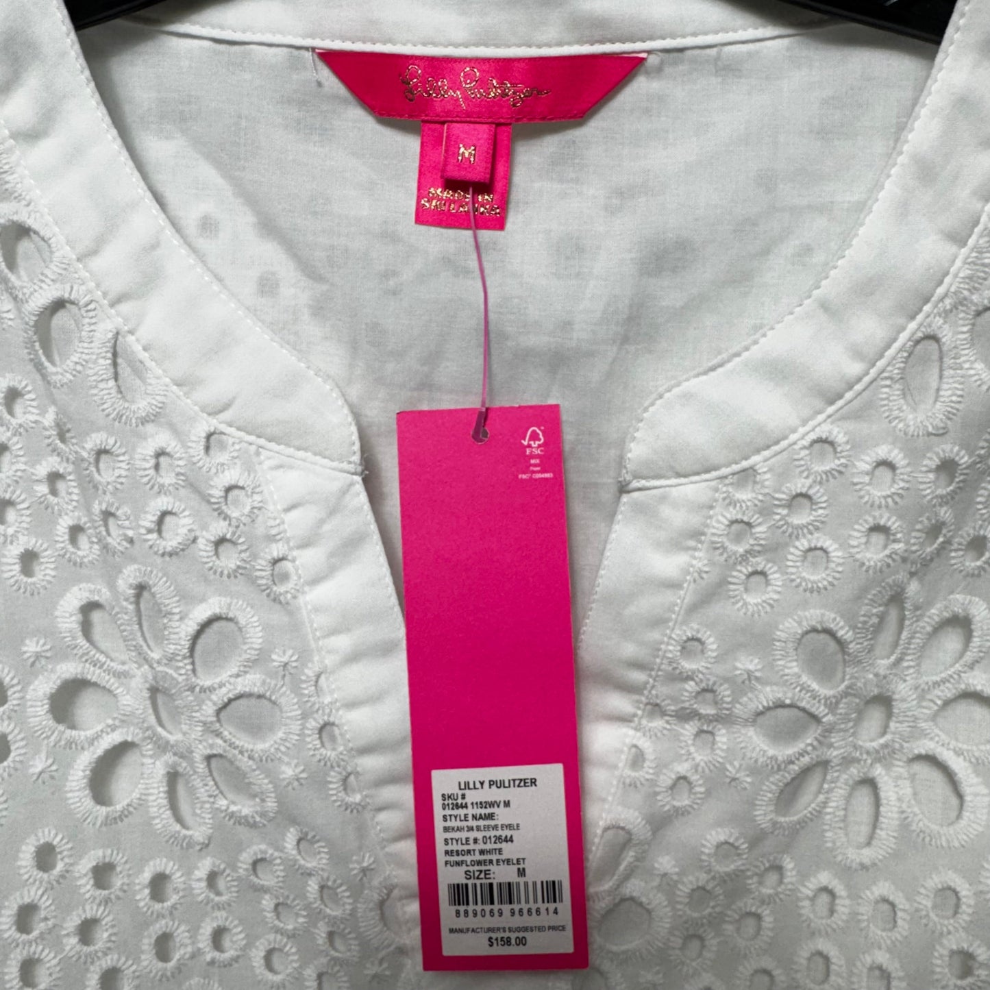 Bekah 3/4 Sleeve Eyelet Top Designer By Lilly Pulitzer In White, Size: M