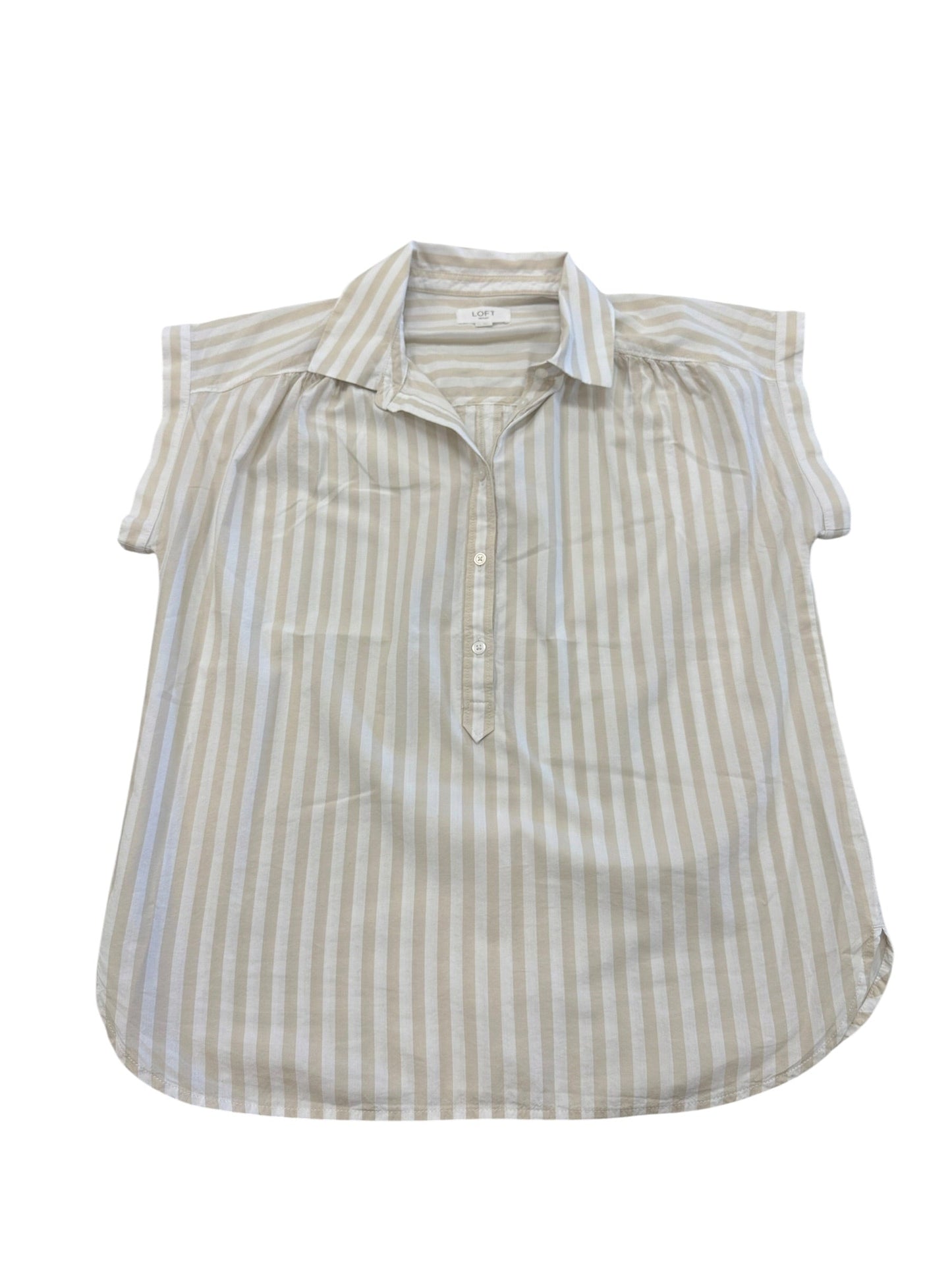 Top Ss By Loft In Tan & White, Size:Xs