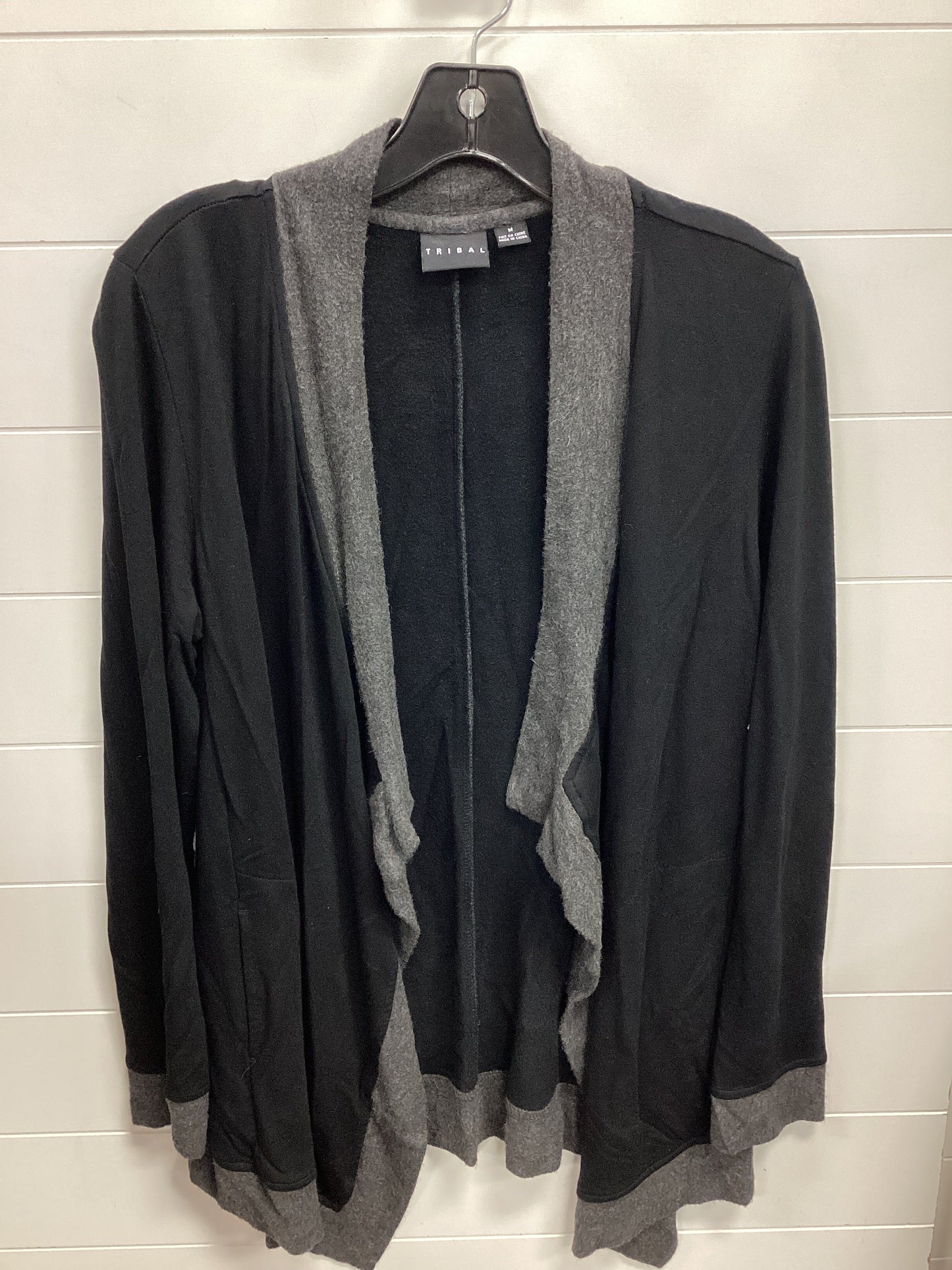 Sweater Cardigan By Tribal In Black & Grey, Size:M